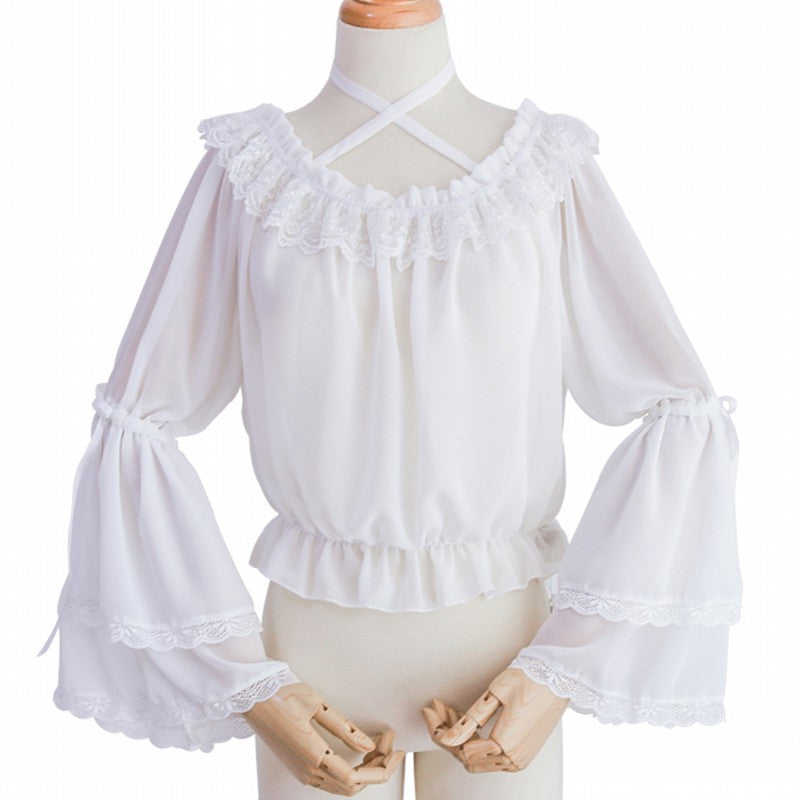 Gothic Lolita Chiffon Blouse with Flared Sleeves