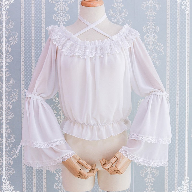 Gothic Lolita Chiffon Blouse with Flared Sleeves