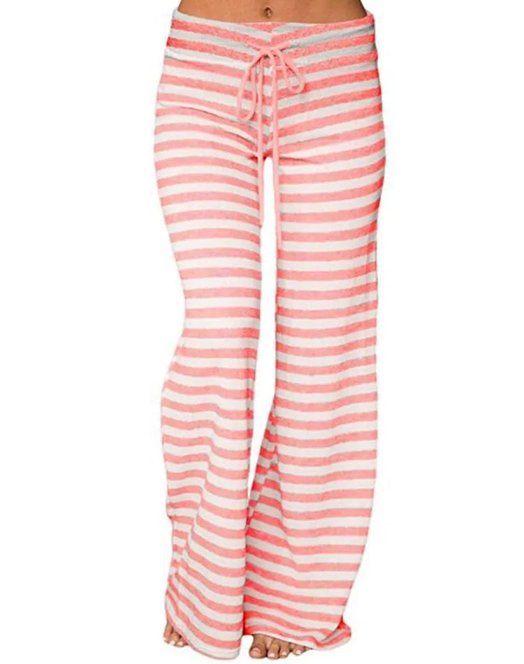 Print Sleep Bottom Women Cotton Long Pant Home Pajamas Soft Slip Summer Pants Drawstring Big Size Sexy Stripe Casual Big Size