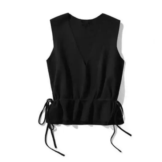 New Women Deep V Neck Waistcoat 30% Wool Drawstring Waist Short Knit Vest Fall Winter Korean Soft Handle Vest Coat