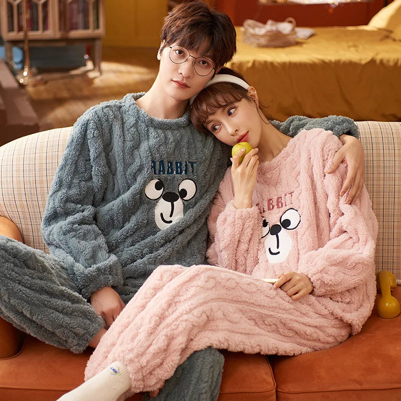 Couples Pajamas Sets Women Men Winter Thicken Pyjamas Sleepwear Cartoon Dinosaur Korean Lovers Homewear Soft Warm Pijama Hoodies