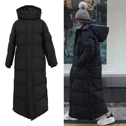 Super Long Padded Cotton Jacket Women 2023 New Korean Over-The-Knee  Fashion Parkas Winter Female  Thick Black Down Cotton Coat