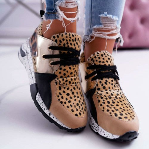 Women Sneakers Lace-Up Platform Sports Shoes for Women Breathable Ladies Sneakers Leopard Print Women's Vulcanize Shoes