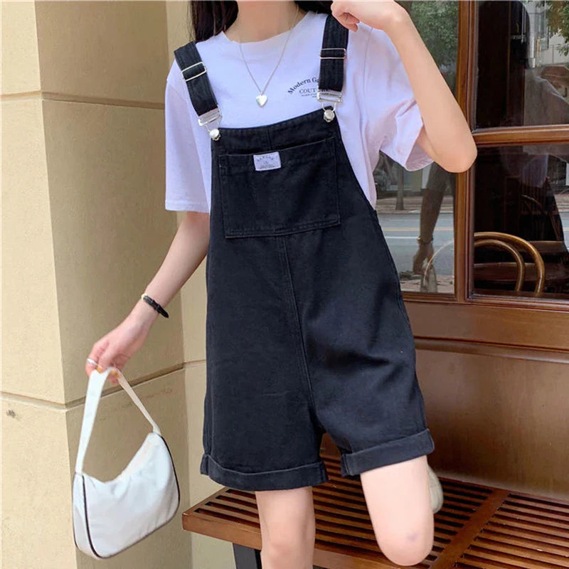 warmmeta Summer Vintage Purple Jean Jumpsuit Women Cotton Wide Legs Bib Female Overalls Woman Personality Denim Rompers