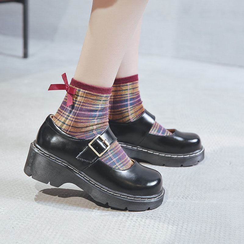 2019 New Arrival Japanese Style Vintage Buckle Mary Janes Shoes Women'S Shallow Mouth Casual Student Leather Shoes Thick Bottom