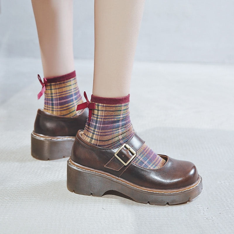 2019 New Arrival Japanese Style Vintage Buckle Mary Janes Shoes Women'S Shallow Mouth Casual Student Leather Shoes Thick Bottom