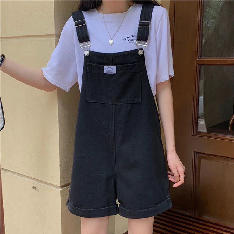 warmmeta Summer Vintage Purple Jean Jumpsuit Women Cotton Wide Legs Bib Female Overalls Woman Personality Denim Rompers