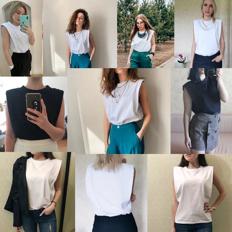 Summer Tees T-shirt Women Tops Casual Solid Sleeveless Regular Outwear Sexy Slim Office t-shirts Women Tops Blusas Female