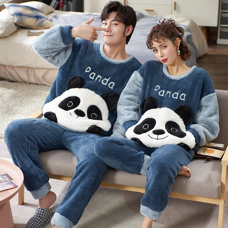 Couples Pajamas Sets Women Men Winter Thicken Pyjamas Sleepwear Cartoon Dinosaur Korean Lovers Homewear Soft Warm Pijama Hoodies