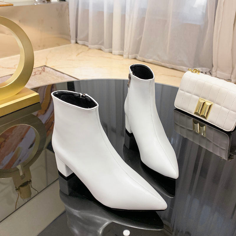 Women's Shoes Spring and Autumn Women's Shoes 2019 New Summer  Shoes Thick Heel High heel White Boots.