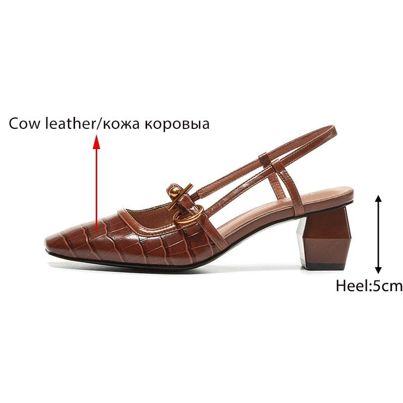 2021 Spring/summer New Genuine Leather Chunky Women Shoes Square Toe Buckle Strap Pumps Women Sandals Mary Jane Women Heels