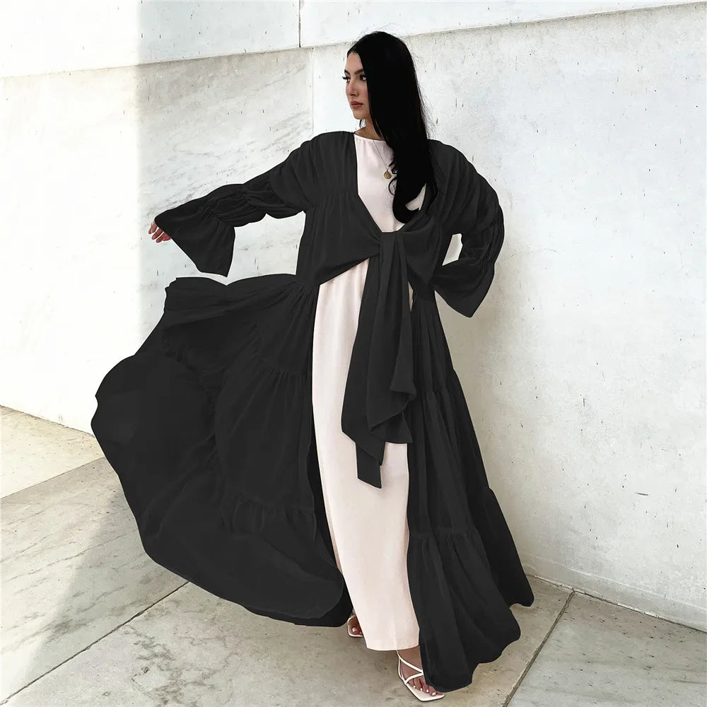 Ramadan Eid Tunic Puff Sleeve Cardigan Muslim Abayas Kimono Musulmane Dubai Fashion Muslim Dress Arab Worship Service wy701