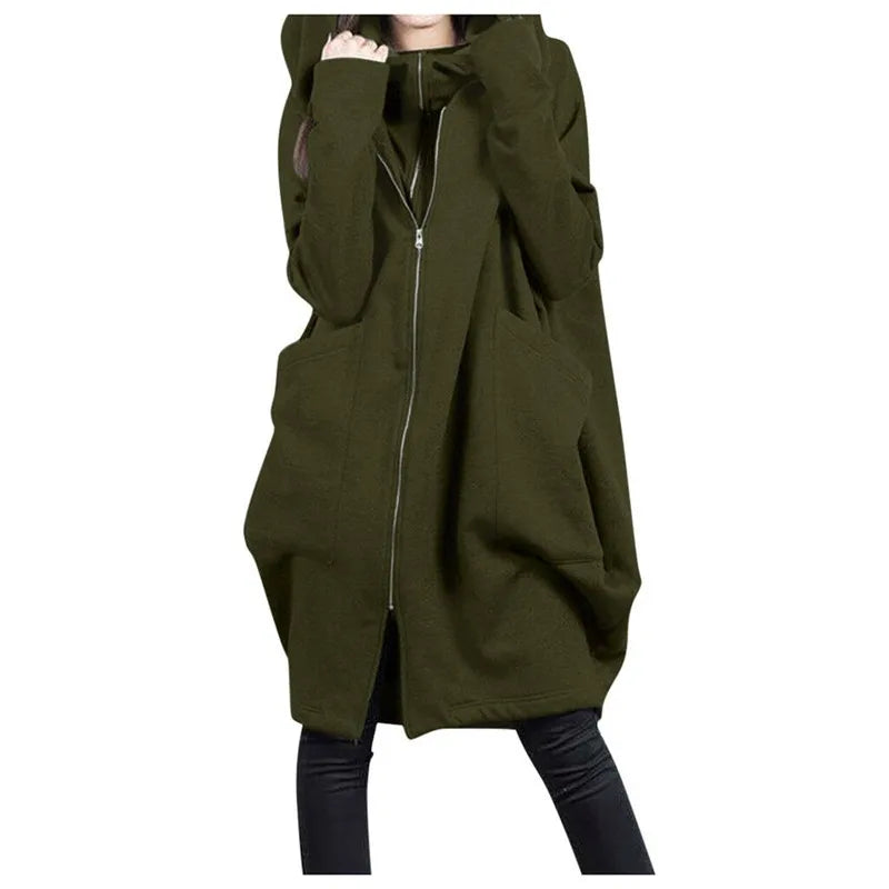 Solid new Hoodies Women Full Zip Warm Pocket Hoodie Street Wear Ladies Pullovers Long Hooded Jacket Coat Top Sweatshirt