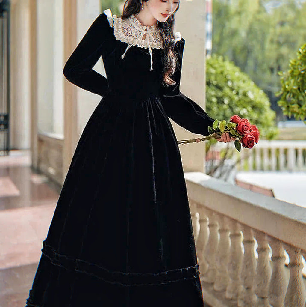 Koko Darkray Black Velvet Victorian-Style Dark Romantic Dress