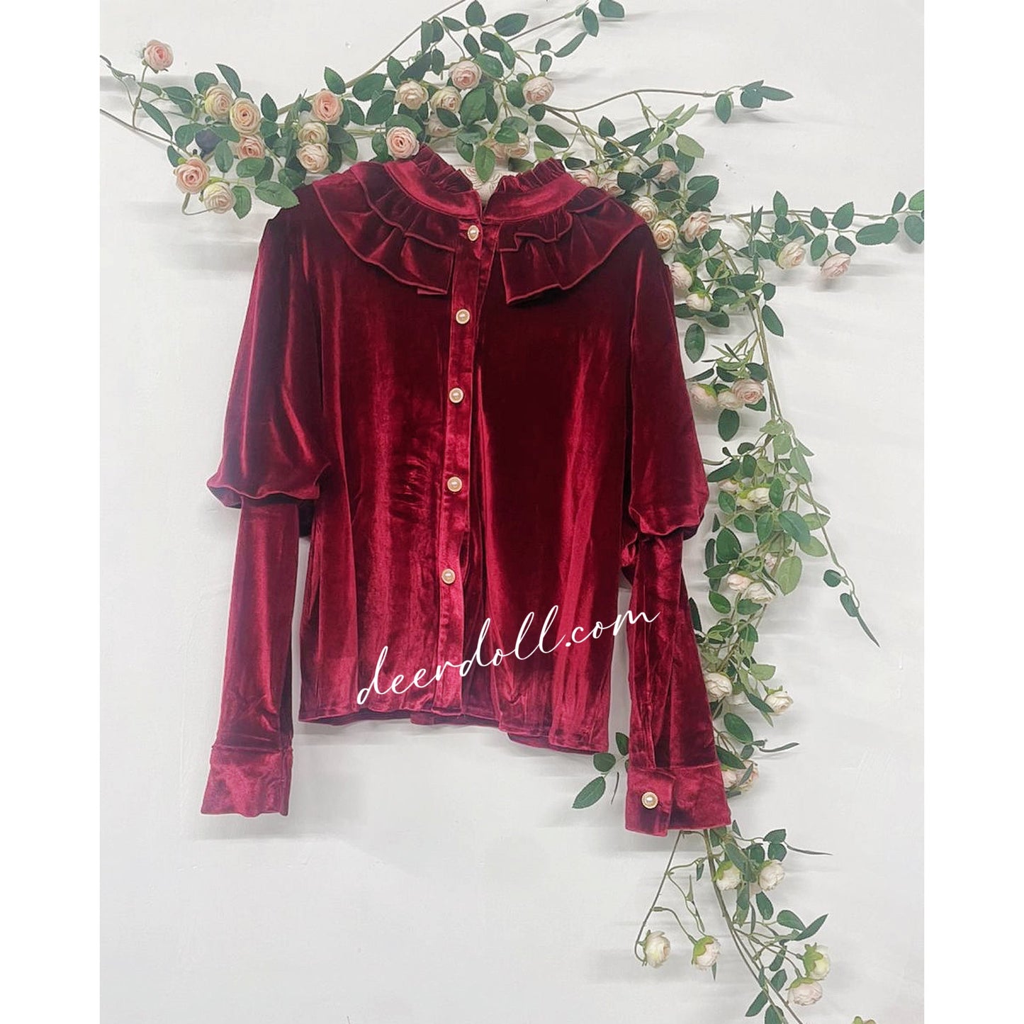 Ruby Victorian-Vintage-Academia Burgundy-Red Velvet Dress