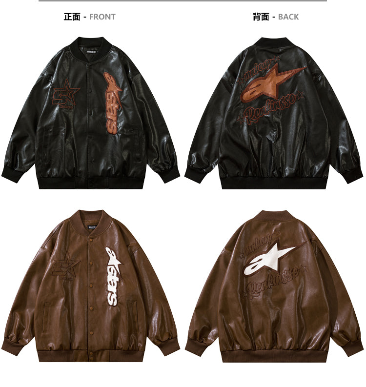 ASTARS Pu Leather Varsity Jacket