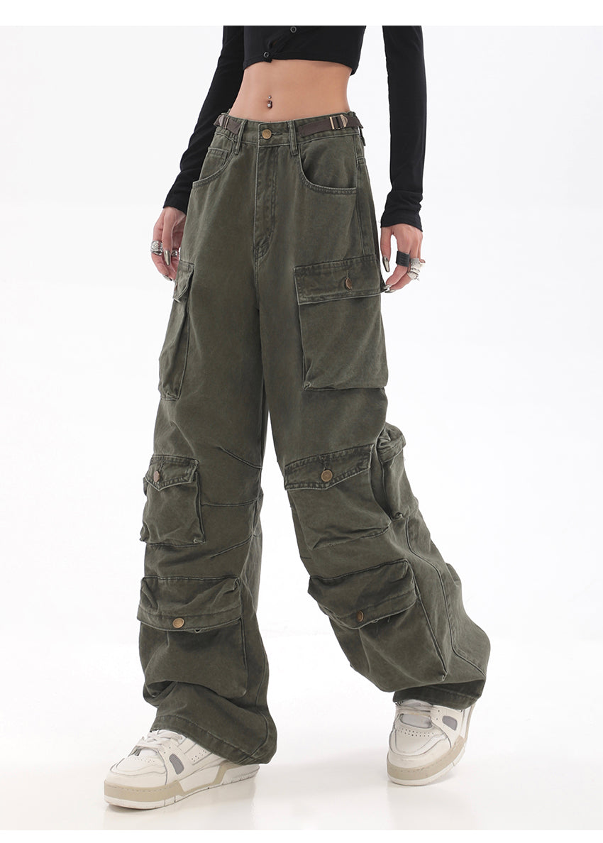 Streetwear Multi Pocket Lining Baggy Army Green Cargo Pants