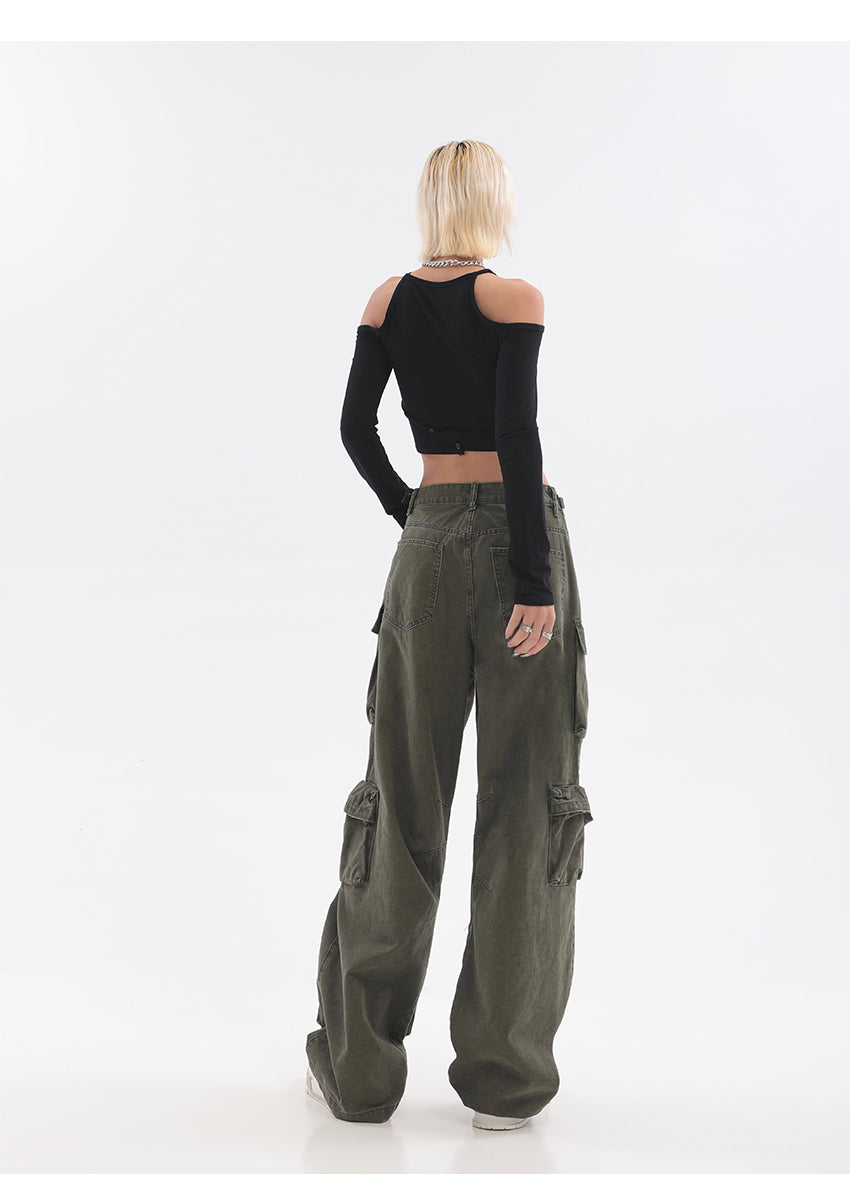 Streetwear Multi Pocket Lining Baggy Army Green Cargo Pants