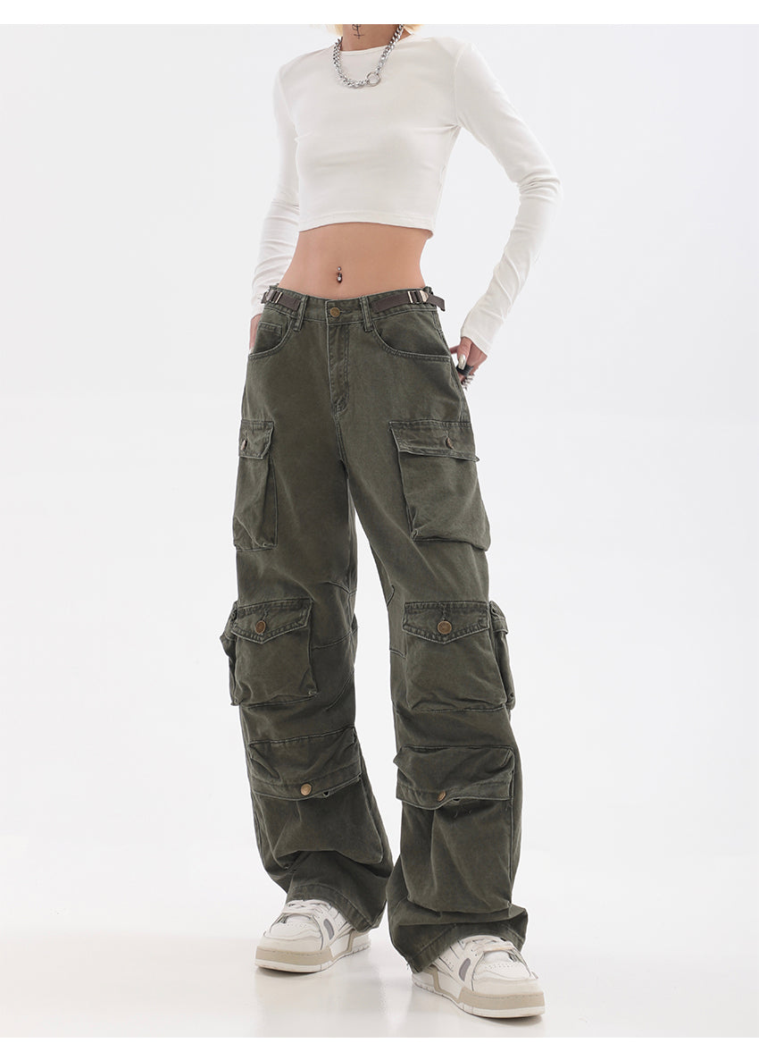 Streetwear Multi Pocket Lining Baggy Army Green Cargo Pants