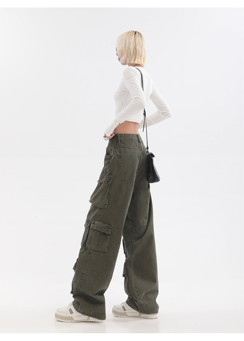 Streetwear Multi Pocket Lining Baggy Army Green Cargo Pants