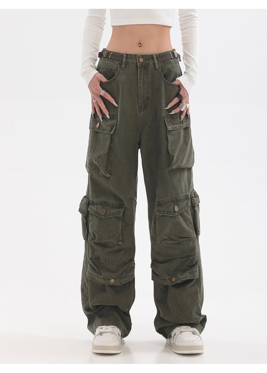 Streetwear Multi Pocket Lining Baggy Army Green Cargo Pants