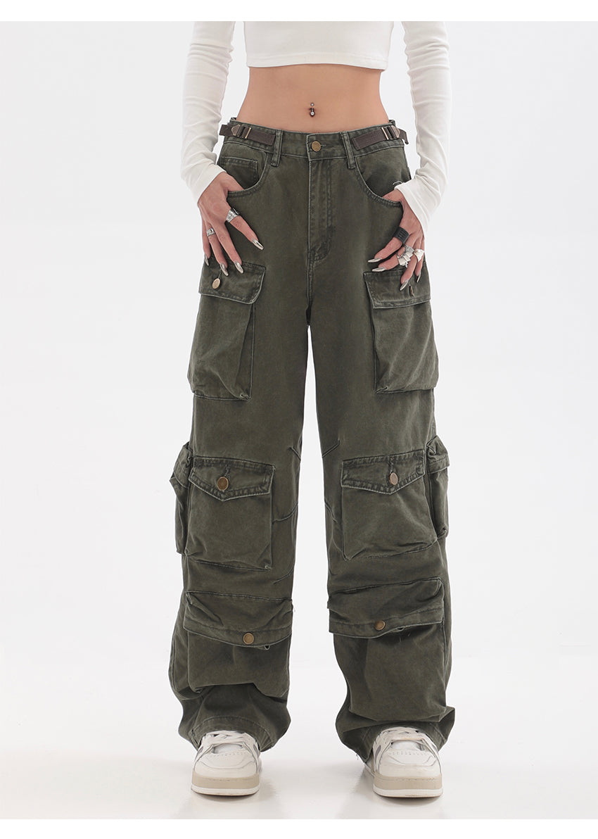 Streetwear Multi Pocket Lining Baggy Army Green Cargo Pants