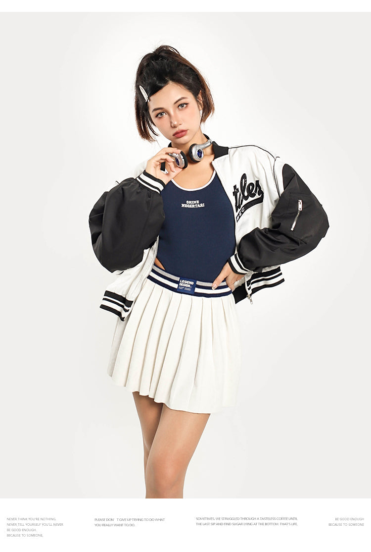 CAPITALES Embroidery Long Sleeve Cropped Varsity Jacket