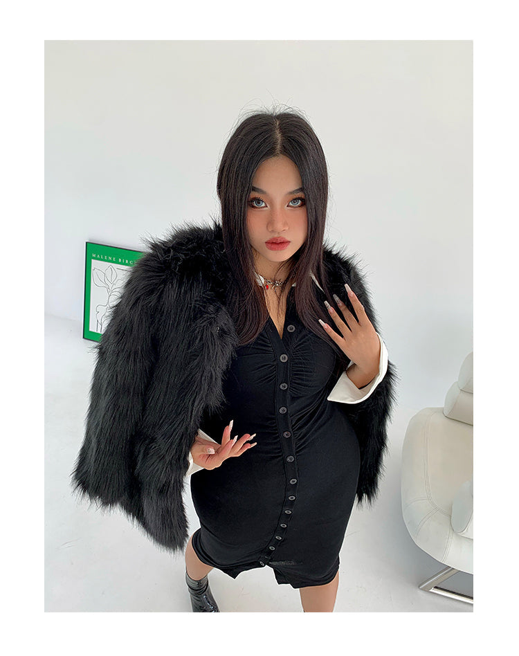 Rachelle Solid Color Black Faux Fur Long Sleeve Jacket