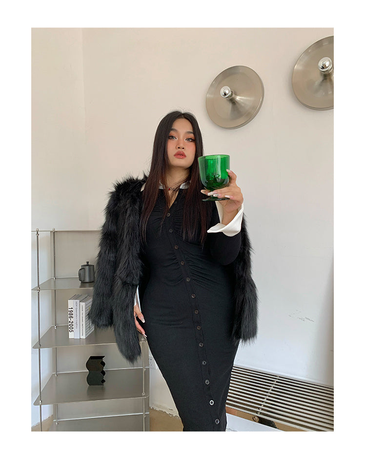 Rachelle Solid Color Black Faux Fur Long Sleeve Jacket