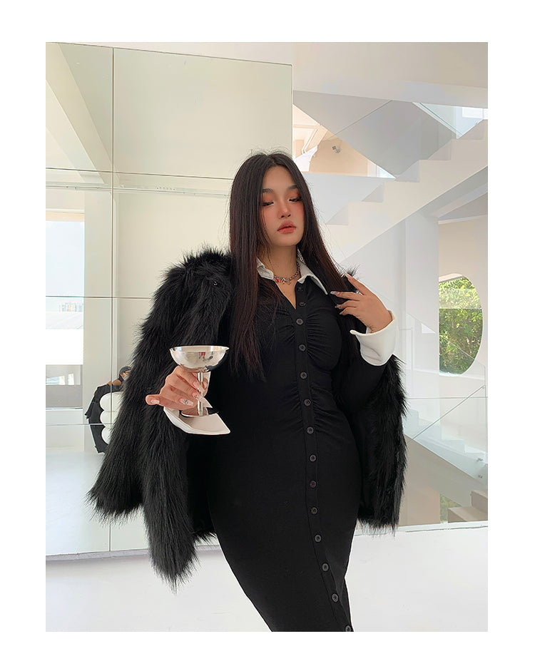 Rachelle Solid Color Black Faux Fur Long Sleeve Jacket