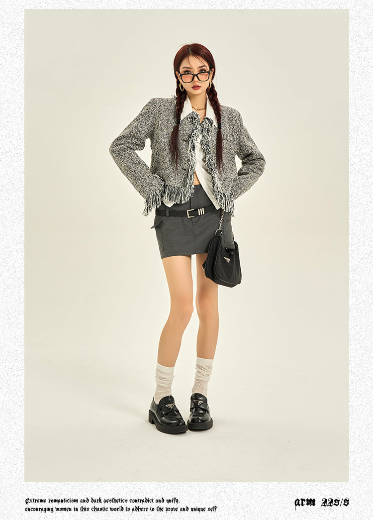 Kira Grey Long Sleeve Tassel Warm Jacket