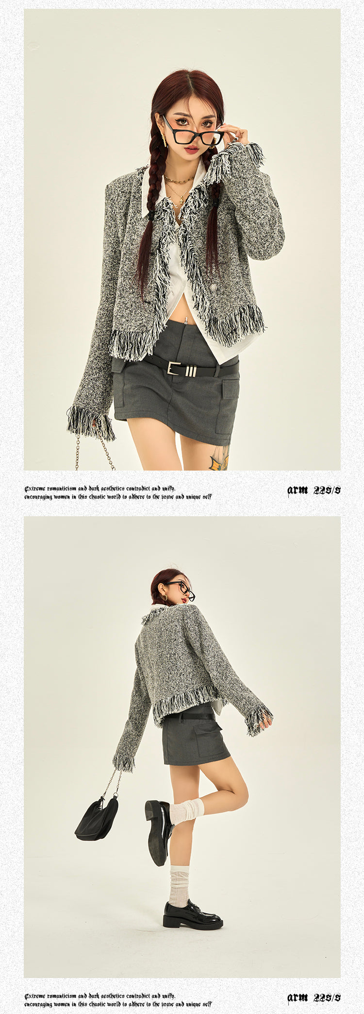 Kira Grey Long Sleeve Tassel Warm Jacket