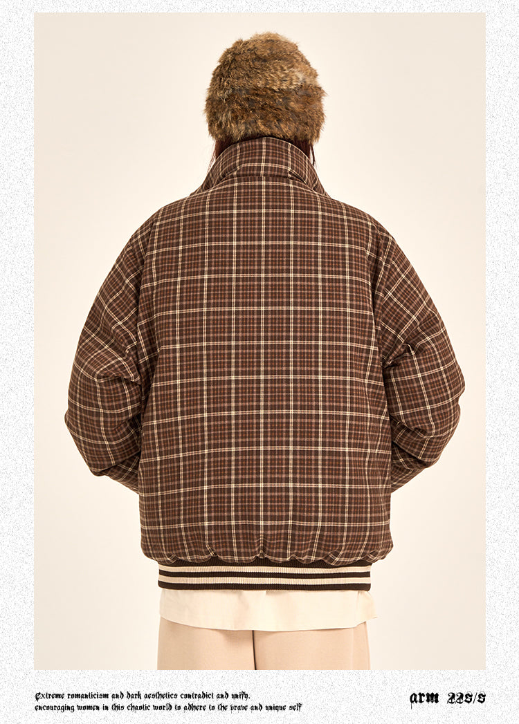 Lillie Brown Plaid Long Sleeve Zip Up Turtleneck Bomber Jacket