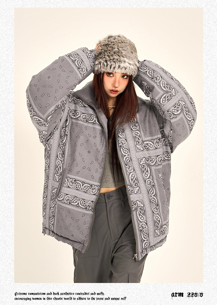 Brianna Solid Color Grey Reversable Long Sleeve Bomber Puffer Jacket