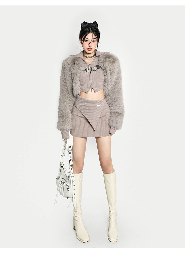 Shaylee Solid Color Faux Fur Long Sleeve Cropped Jacket