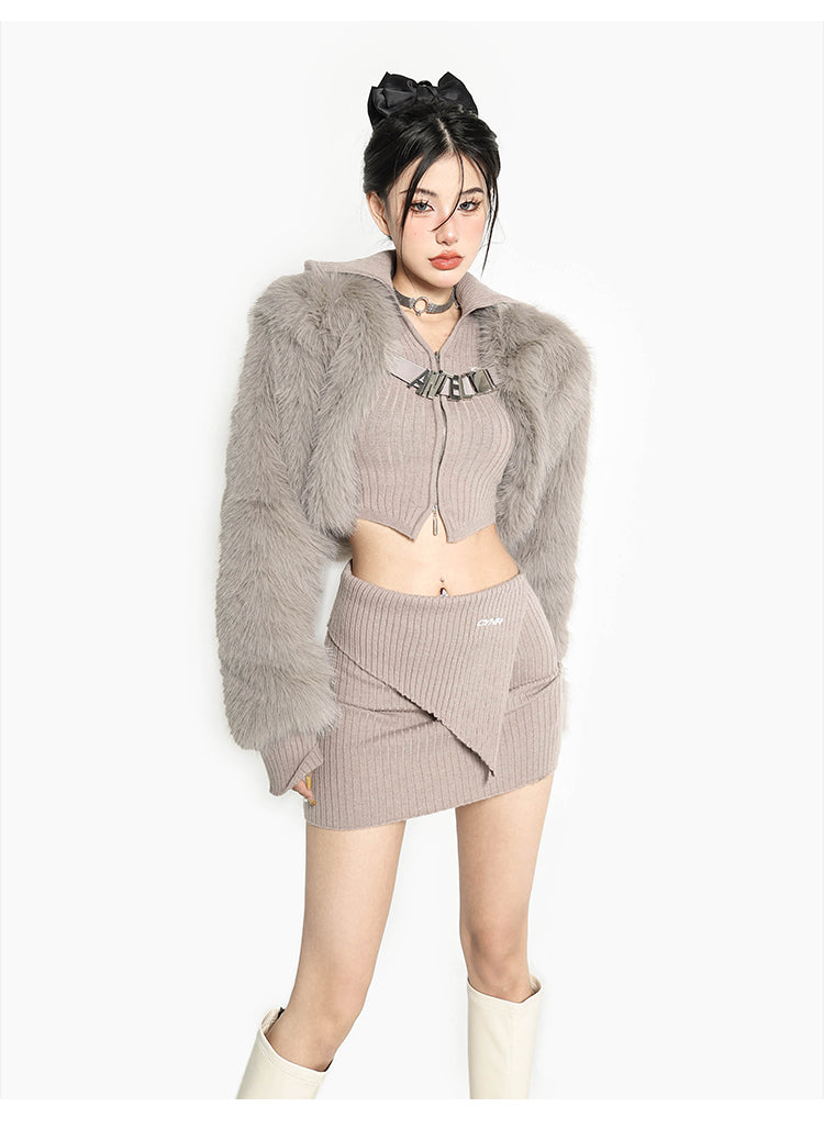 Shaylee Solid Color Faux Fur Long Sleeve Cropped Jacket