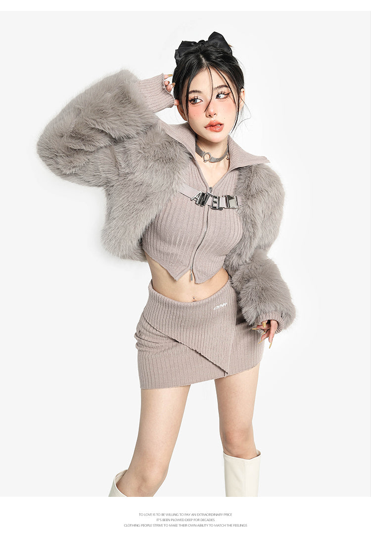 Shaylee Solid Color Faux Fur Long Sleeve Cropped Jacket