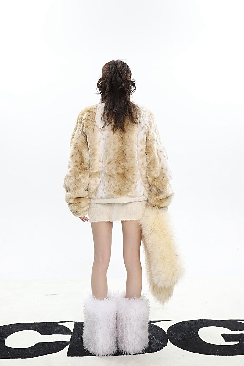 Gemma Faux Fur Animal Print Long Sleeve Jacket