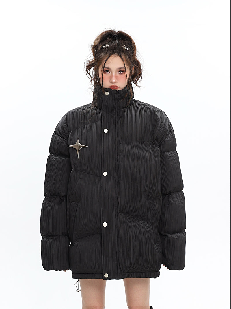 Twinkle Star Solid Color Long Sleeve Puffer Jacket