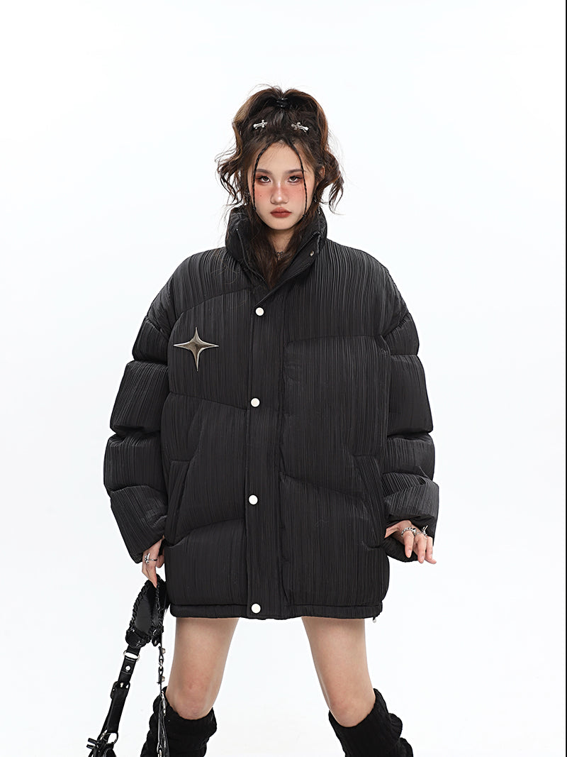 Twinkle Star Solid Color Long Sleeve Puffer Jacket