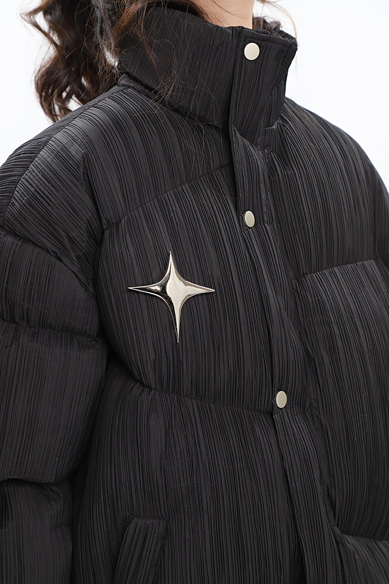 Twinkle Star Solid Color Long Sleeve Puffer Jacket