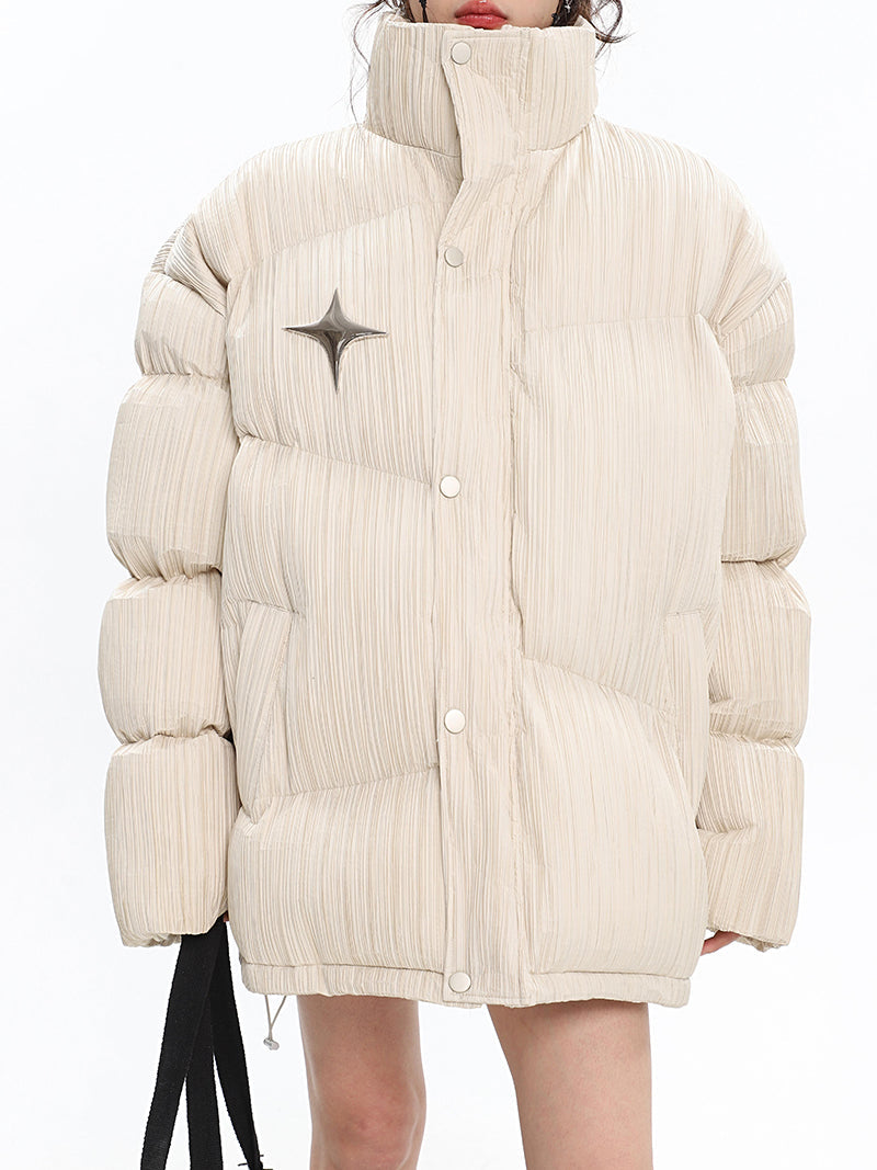 Twinkle Star Solid Color Long Sleeve Puffer Jacket