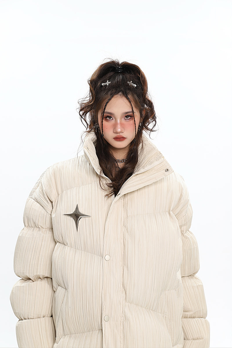 Twinkle Star Solid Color Long Sleeve Puffer Jacket