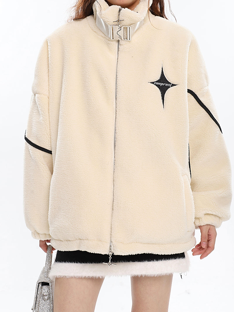 Twinkle Star Solid Color Fleece Zip Up Long Sleeve Turtleneck Jacket