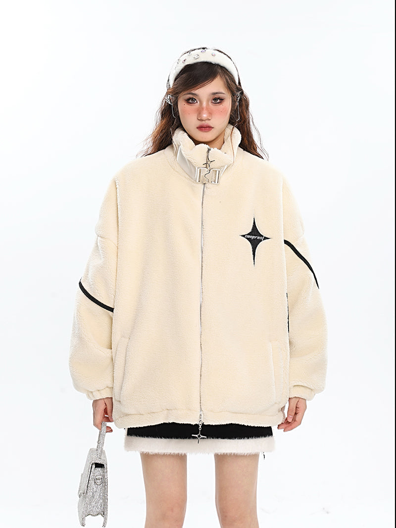 Twinkle Star Solid Color Fleece Zip Up Long Sleeve Turtleneck Jacket