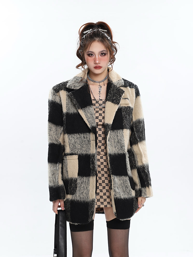 Emmalee Checkered Long Sleeve Blazer Jacket