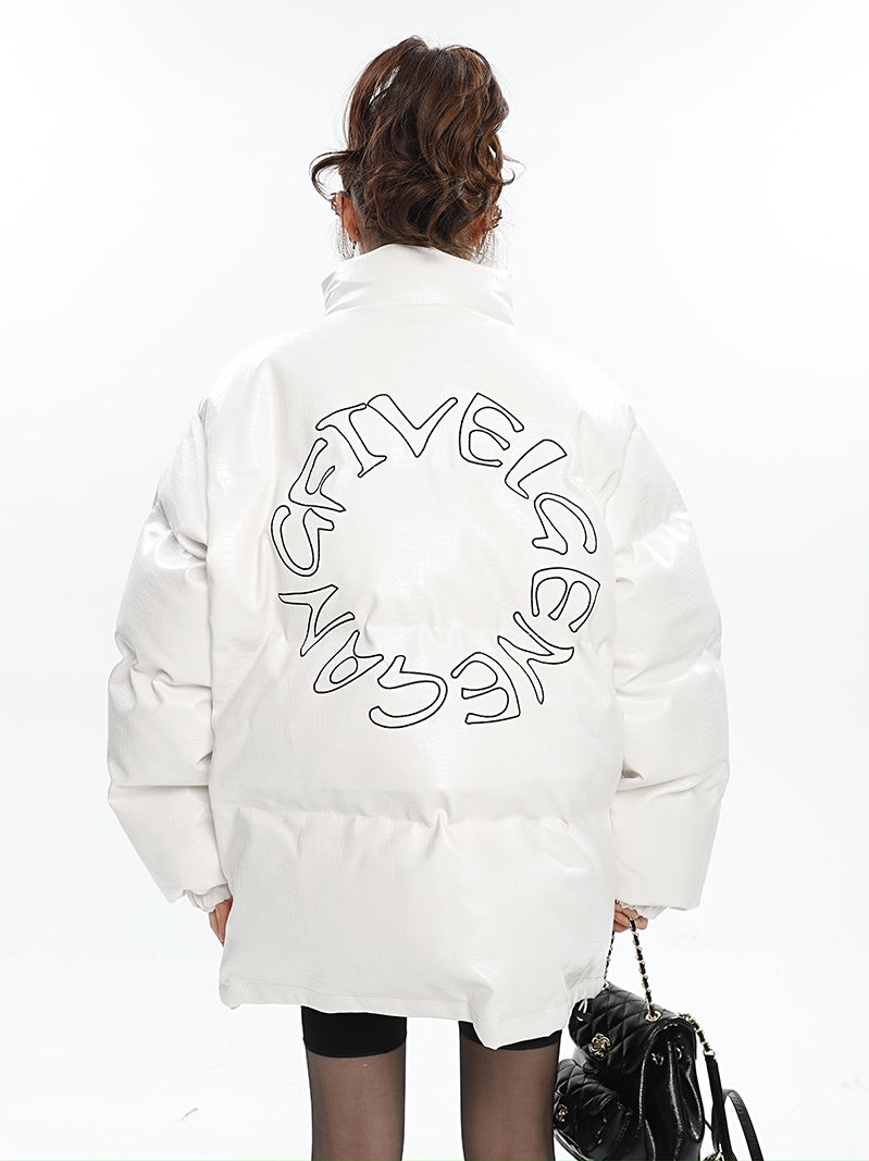 FIVEL GENE GANG Solid Color Long Sleeve Zip Up Puffer Jacket