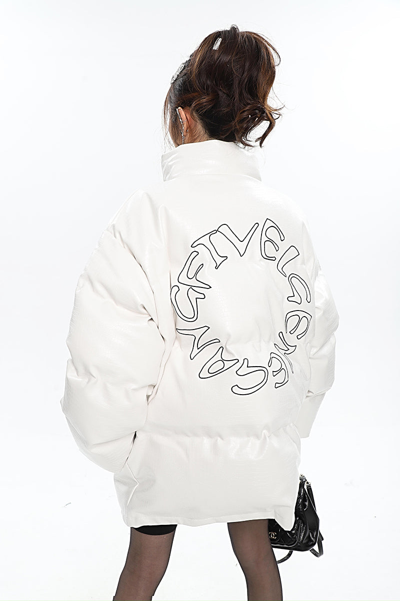 FIVEL GENE GANG Solid Color Long Sleeve Zip Up Puffer Jacket