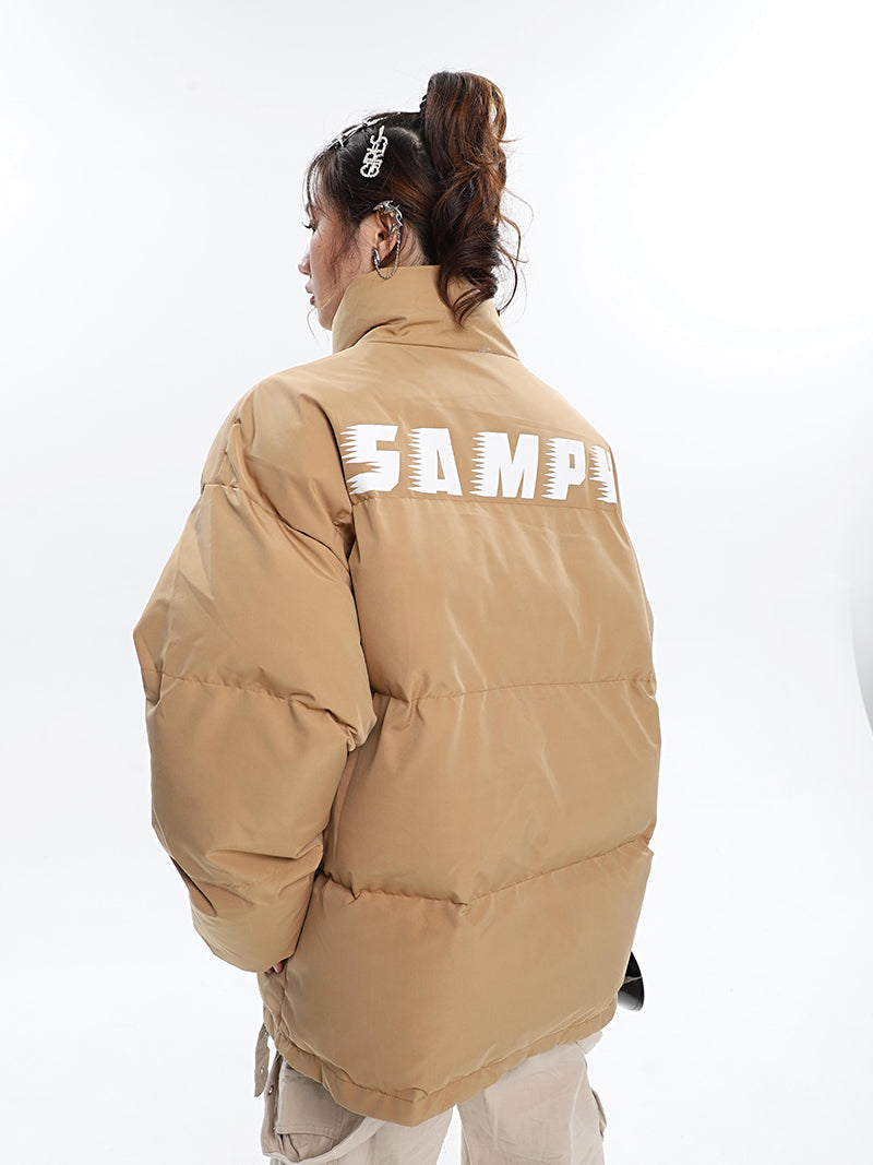 GUEP Solid Color Pin Zip Up Long Sleeve Puffer Jacket