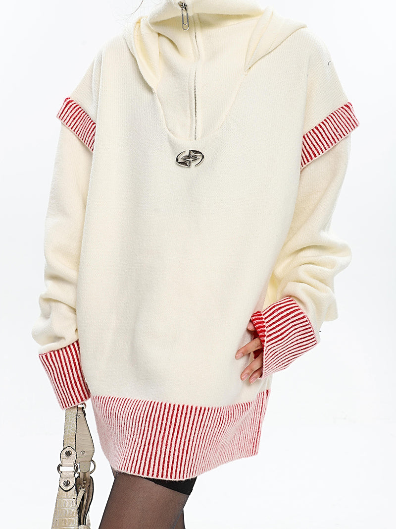 Twinkle Star Solid Color Turtleneck Zip Up Long Sleeve Baggy Sweater